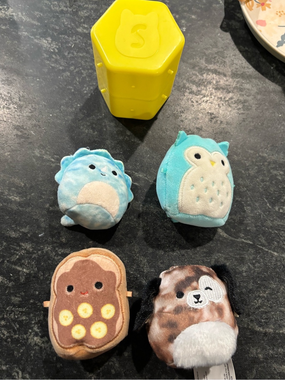 Mini squishmallows set of 4 dog owl dinosaur and banana French toast